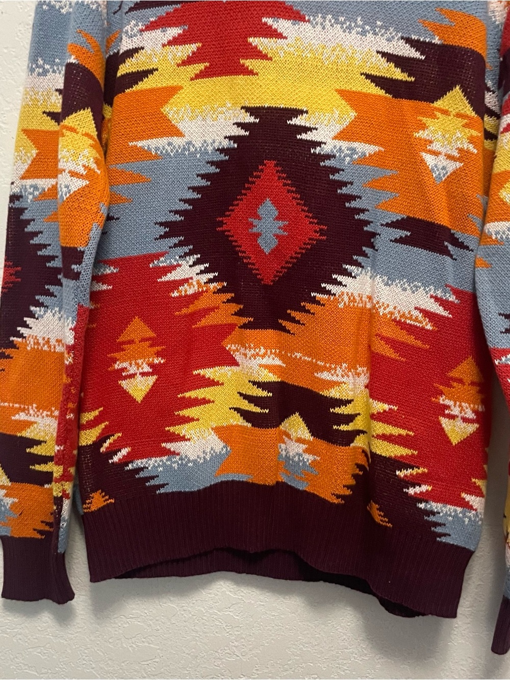 SUN + STONE Cowl Neck Sweater Red Orange Southwest New Mexico Style Size Men's M - Picture 3 of 7